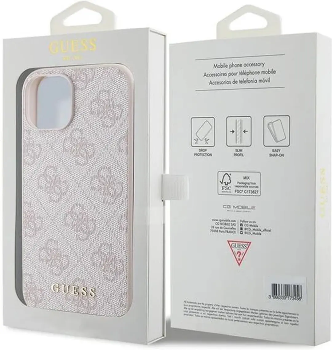 Guess 4G Back Case Apple iPhone 15 - Roze - 3666339171780