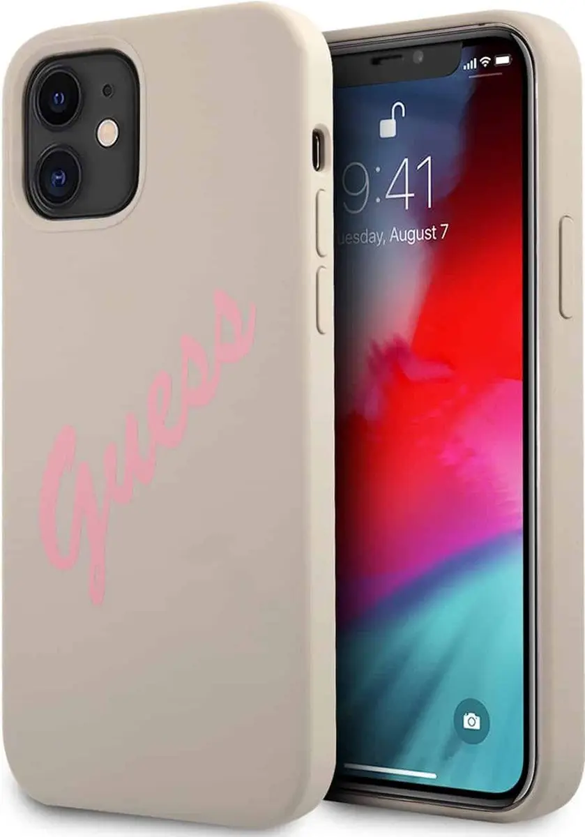 GUESS Silicone Vintage Hoesje iPhone 12 Mini - Stone