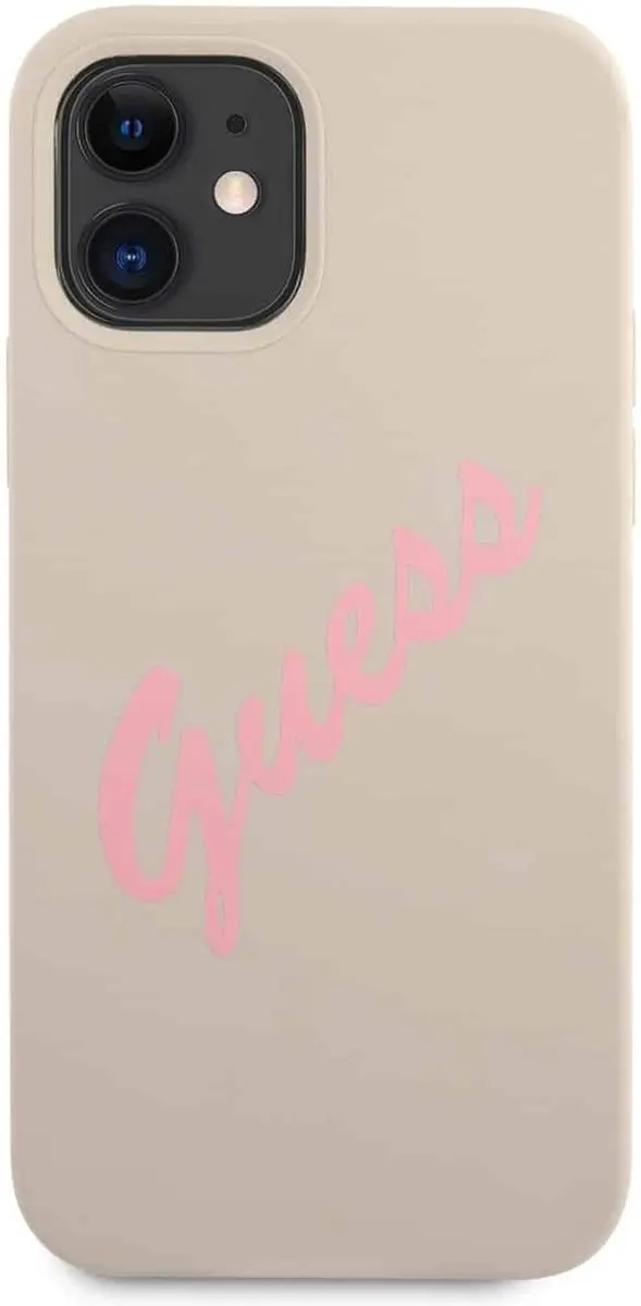 GUESS Silicone Vintage Hoesje iPhone 12 Mini - Stone