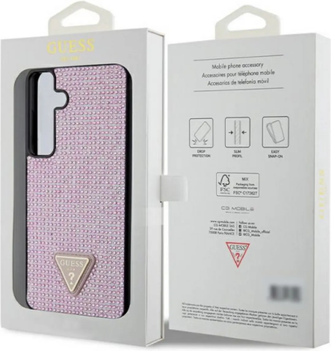 GUESS Roze Hoesje voor Samsung Galaxy S24 - Rhinestones Triangle Logo