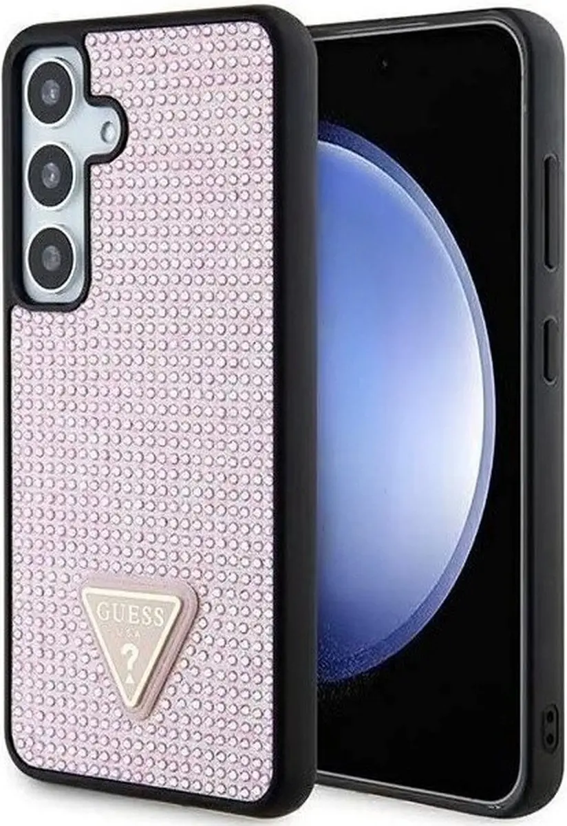 GUESS Roze Hoesje voor Samsung Galaxy S24 - Rhinestones Triangle Logo
