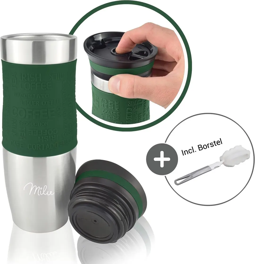Milu Thermosbeker 450ml - Olijfgroen - Dubbelwandig - Vaatwasserveilig