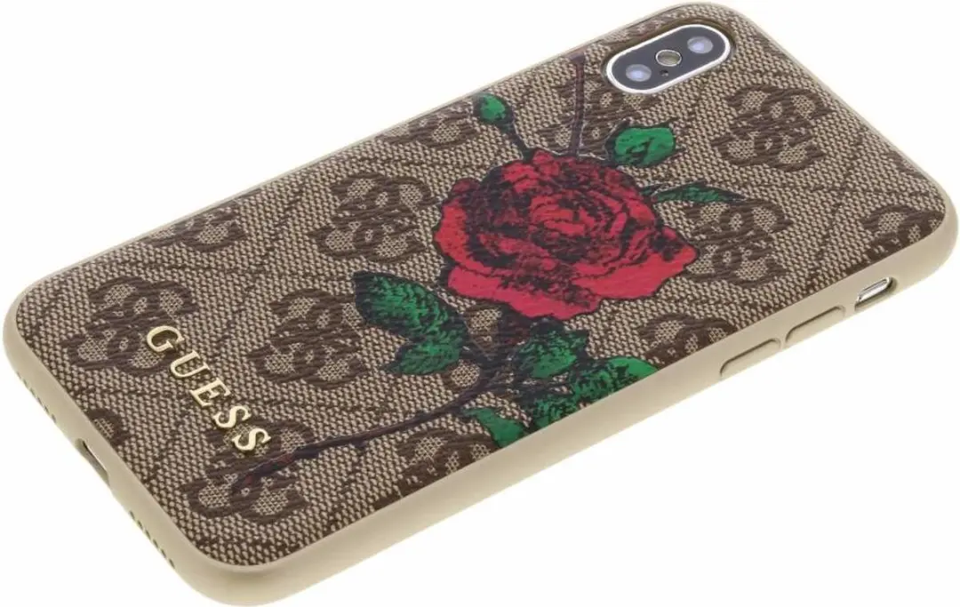 Guess Rozen Design Lederen Hoes iPhone X/XS - Bruin