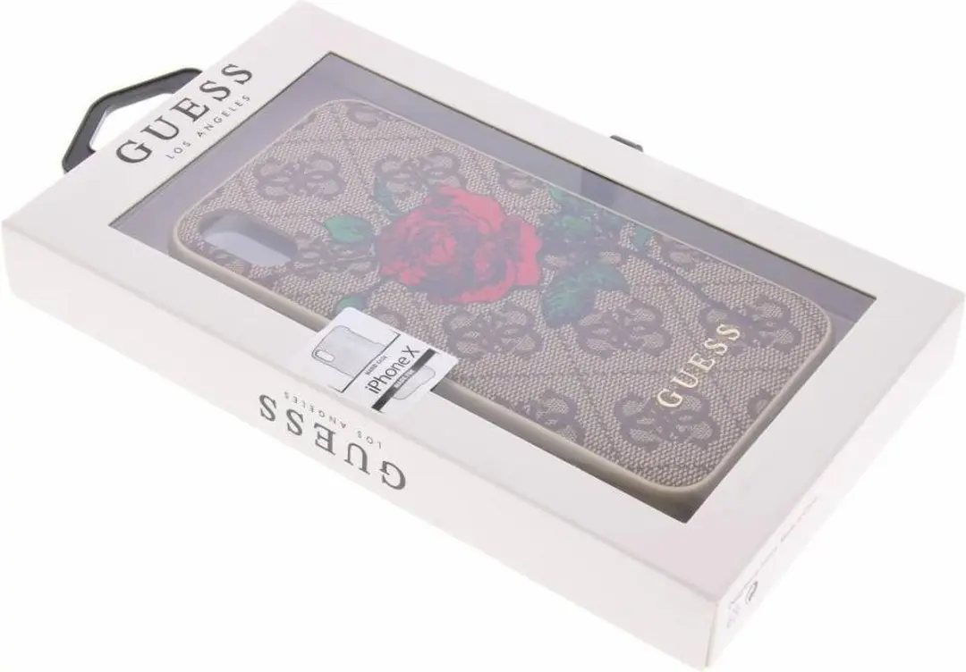 Guess Rozen Design Lederen Hoes iPhone X/XS - Bruin