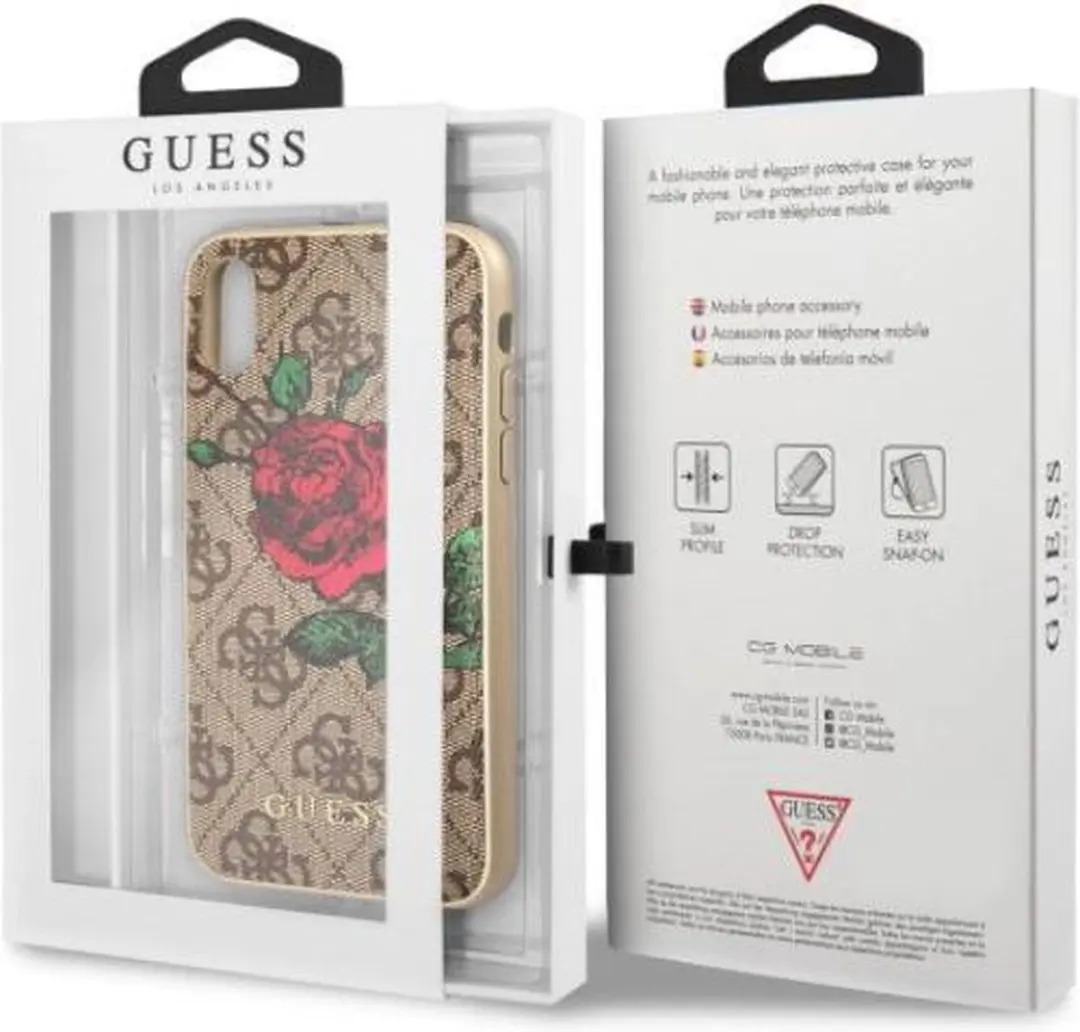 Guess Rozen Design Lederen Hoes iPhone X/XS - Bruin
