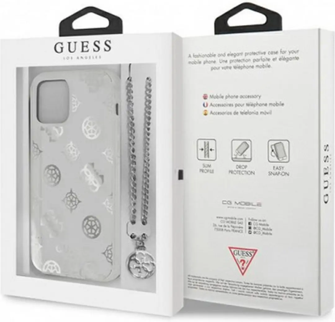 Guess Peony Back Case met Strap iPhone 11 - Zilver