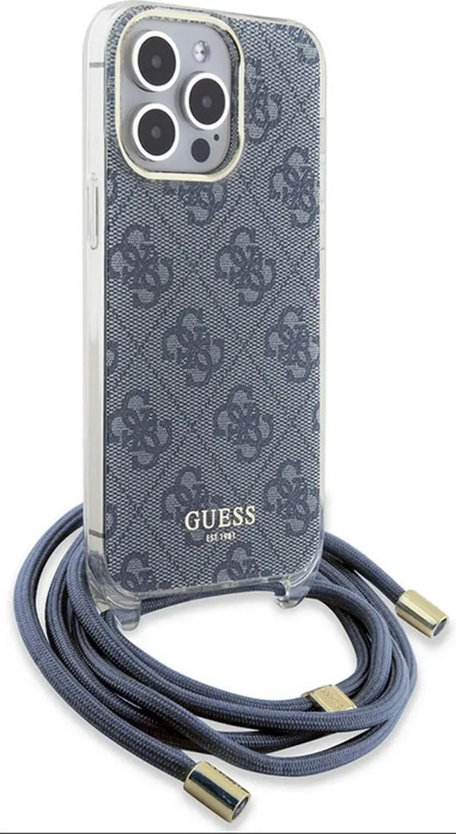 Guess 4G Printed Crossbody Hoesje - iPhone 15 Pro - Blauw