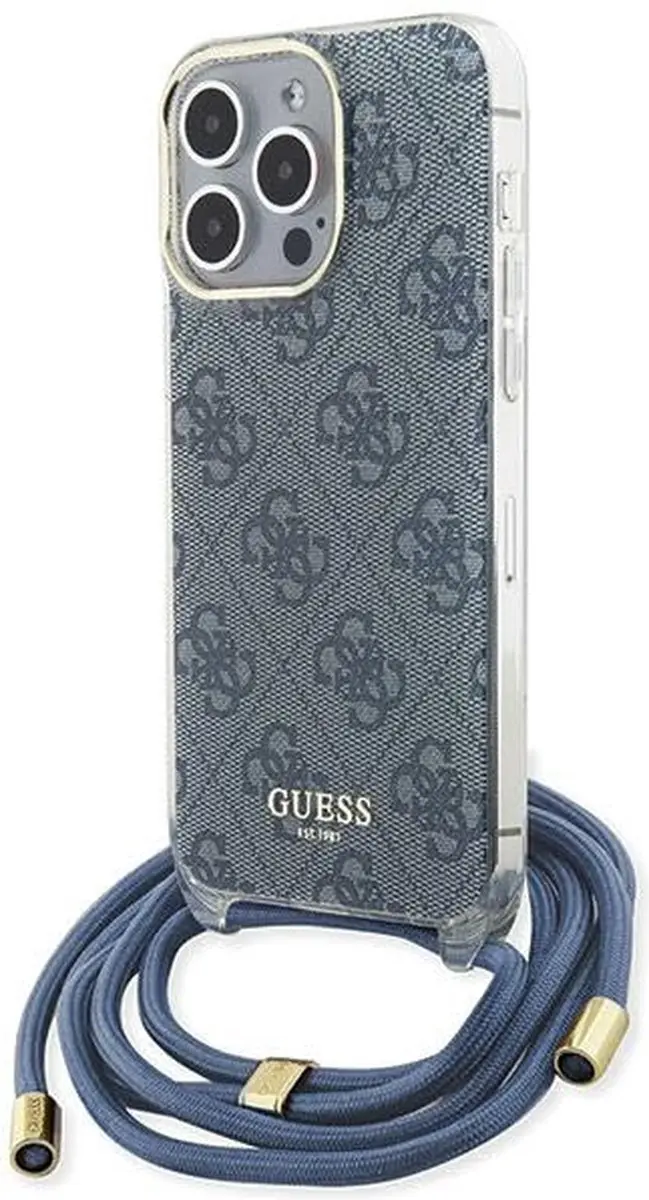Guess 4G Printed Crossbody Hoesje - iPhone 15 Pro - Blauw