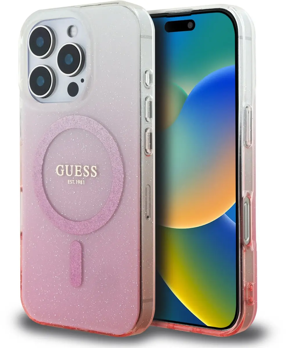 GUESS MagSafe Glitter Gradient Case iPhone 16 Pro Max - Roze