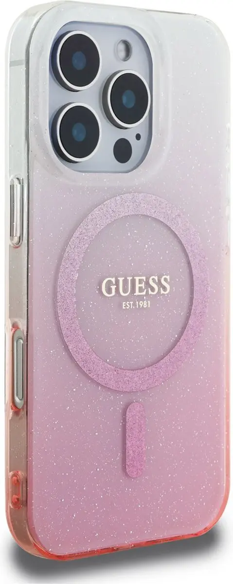 GUESS MagSafe Glitter Gradient Case iPhone 16 Pro Max - Roze