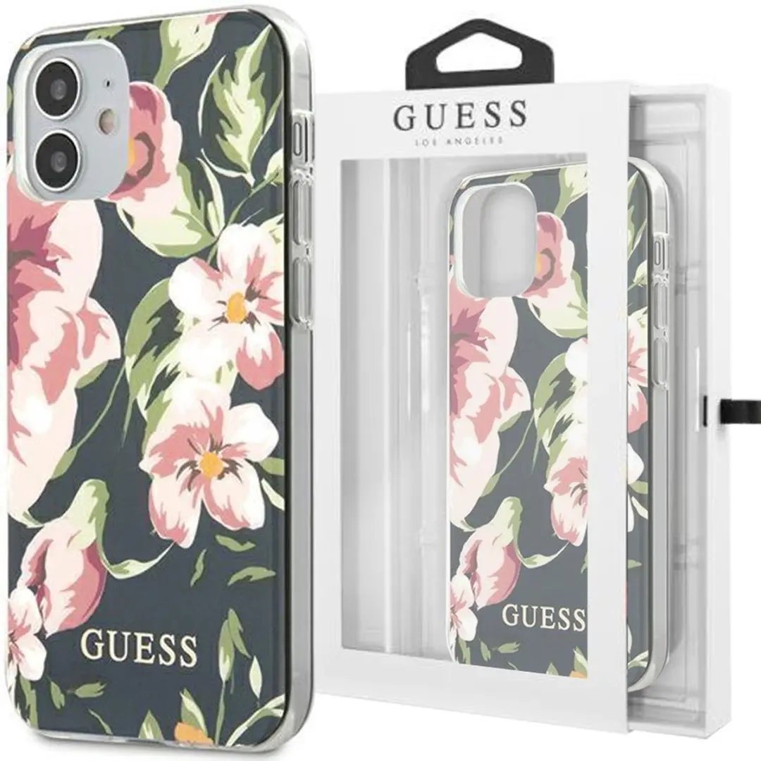 GUESS Navy Hoesje iPhone 12 Mini - Flower TPU - Blauw