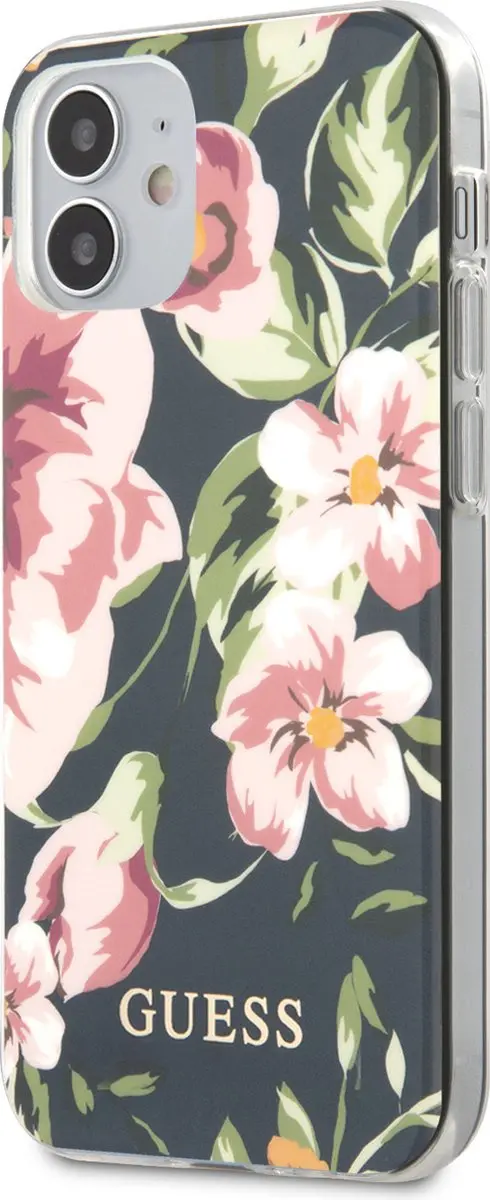 GUESS Navy Hoesje iPhone 12 Mini - Flower TPU - Blauw