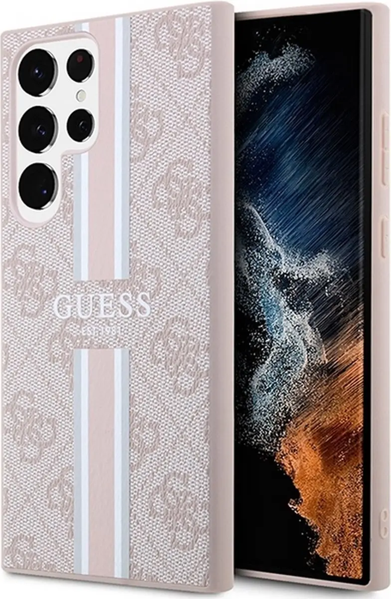 GUESS 4G Printed Stripe Back Case Roze - Samsung Galaxy S23 Ultra