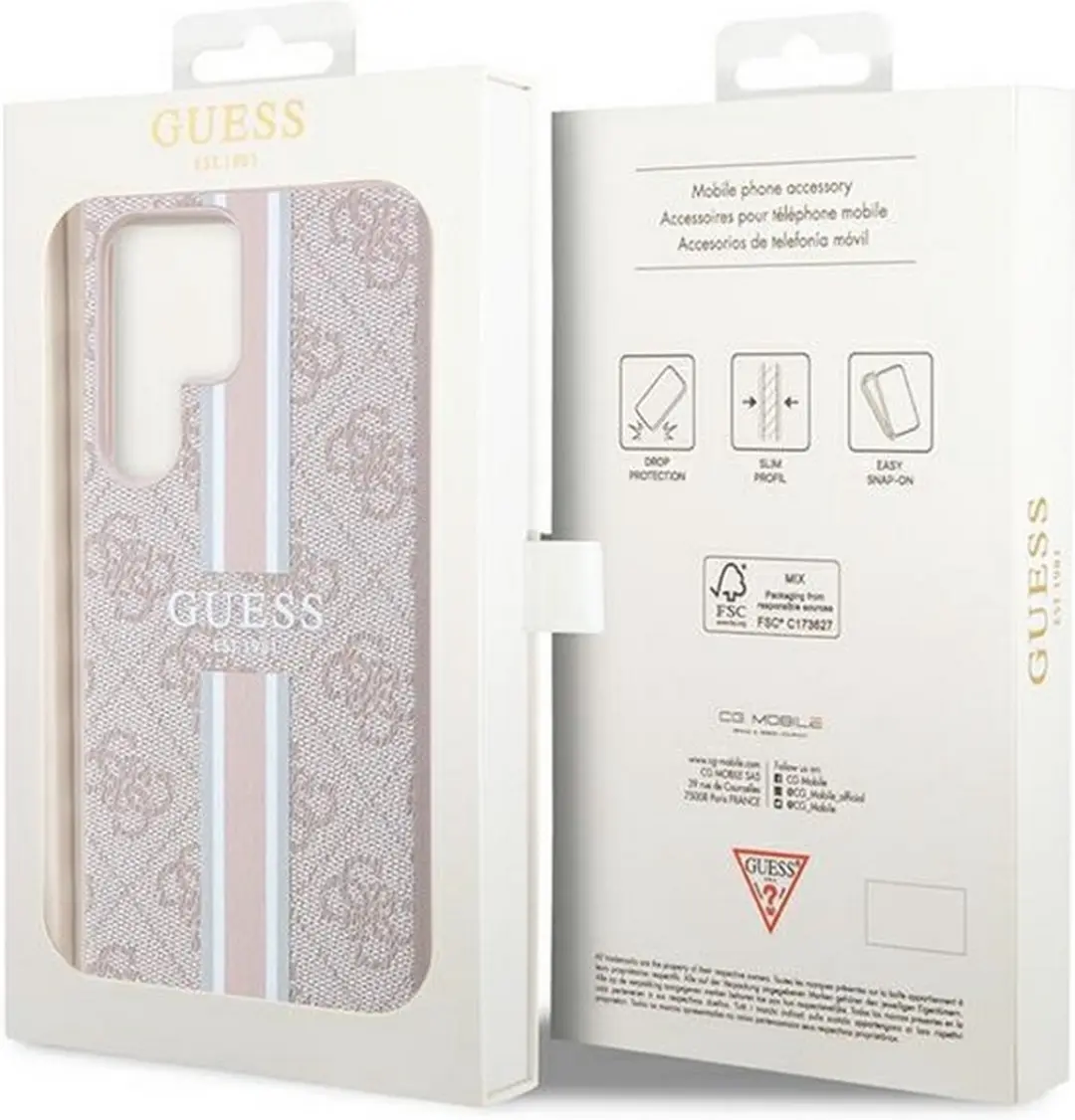 GUESS 4G Printed Stripe Back Case Roze - Samsung Galaxy S23 Ultra