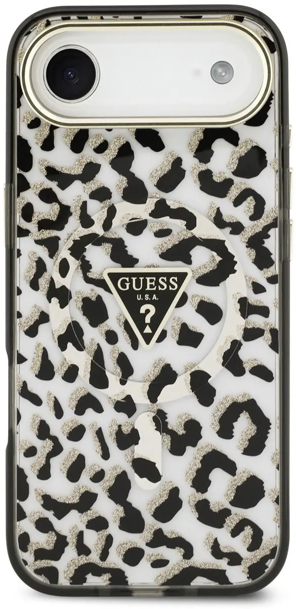 Guess iPhone 17 Air Backcover - Magsafe - Leopard Glitter Edition Zwart