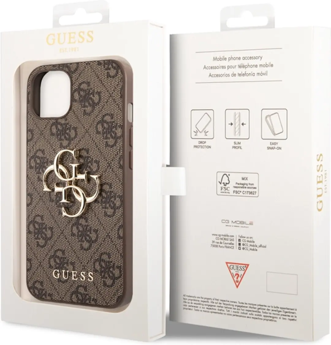 Guess Hoesje iPhone 14 - Big Metal Logo - Bruin