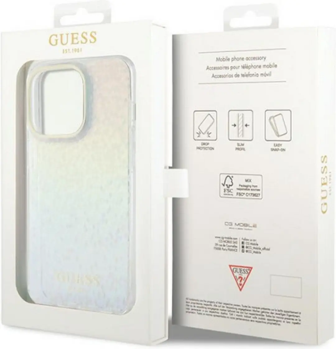 GUESS IML Faceted Mirror Disco Hoes - iPhone 15 Pro - Regenboog