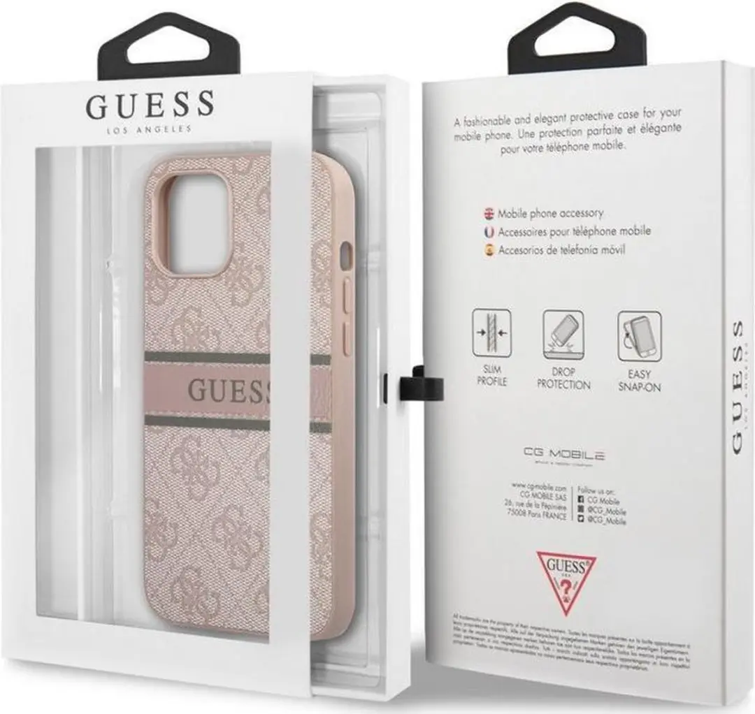 Guess 4G Printed Stripe Back Case iPhone 12/12 Pro - Roze - afbeelding 4 van 4