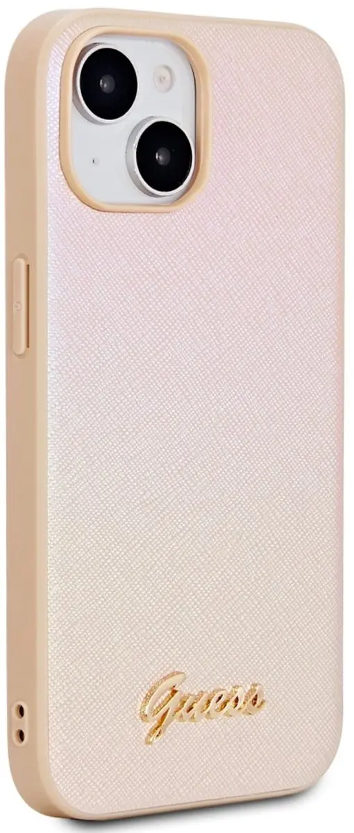 Guess Iridescent Metal Script Back Case - iPhone 15 Goud