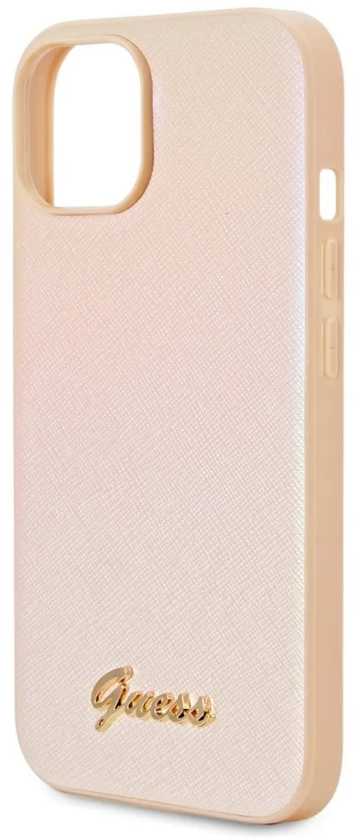 Guess Iridescent Metal Script Back Case - iPhone 15 Goud