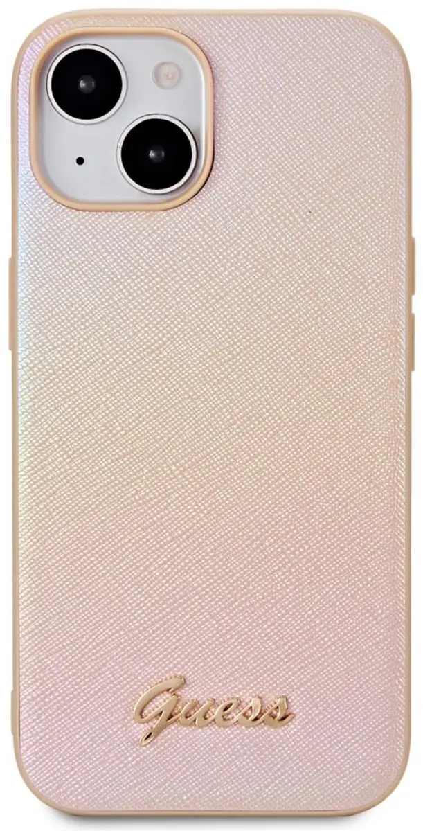 Guess Iridescent Metal Script Back Case - iPhone 15 Goud