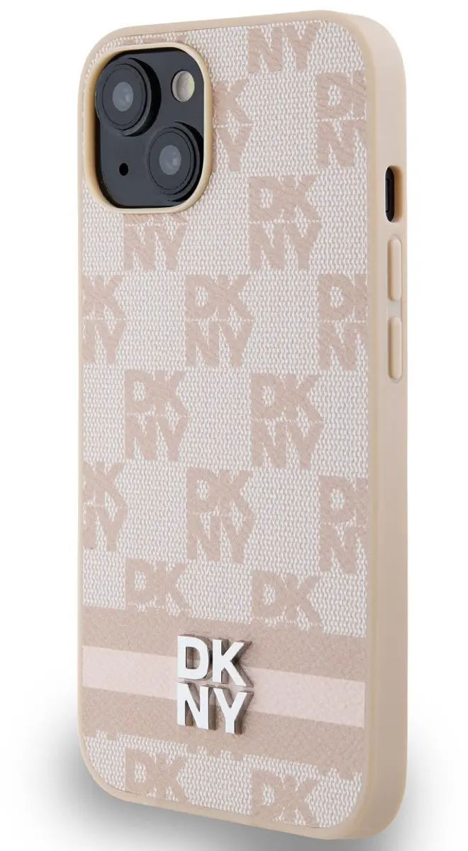 DKNY Checkered Printed Stripe Hoesje - iPhone 13 - Roze