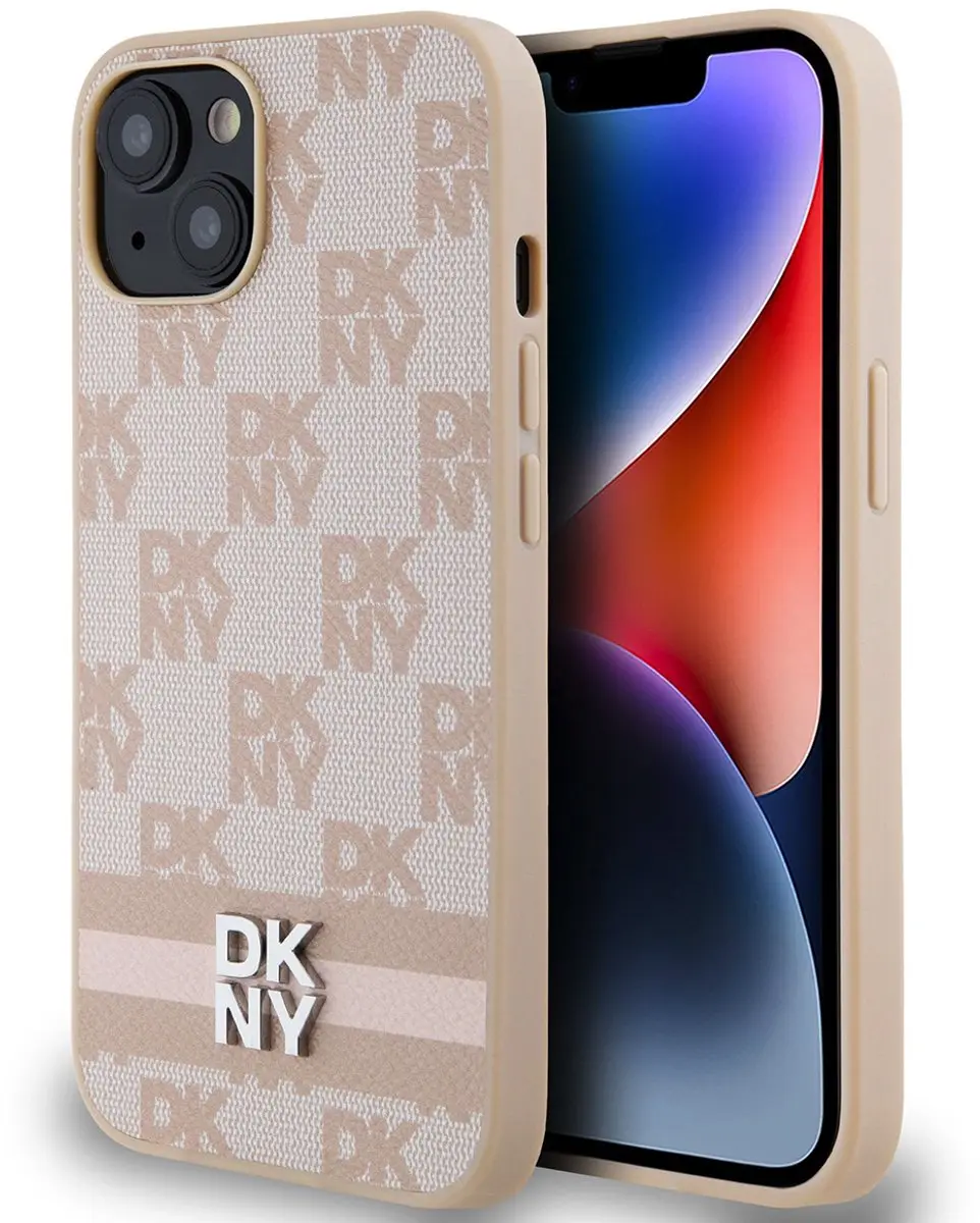 DKNY Checkered Printed Stripe Hoesje - iPhone 13 - Roze