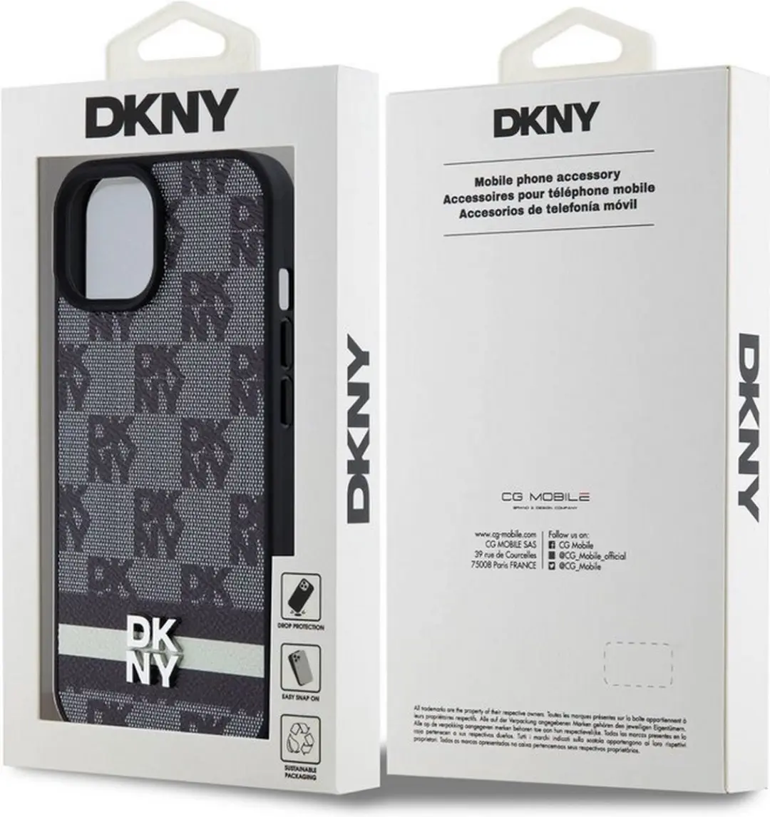 DKNY Checkered Printed Stripe Back Case - iPhone 15 - Zwart DKHCP15SPCPTSSK