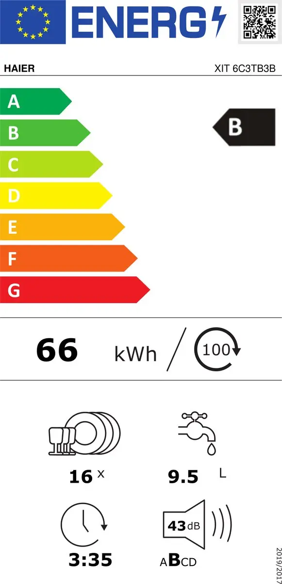 Haier XIT 6C3TB3B Inbouwvaatwasser 16 Couverts - 9 Programma's