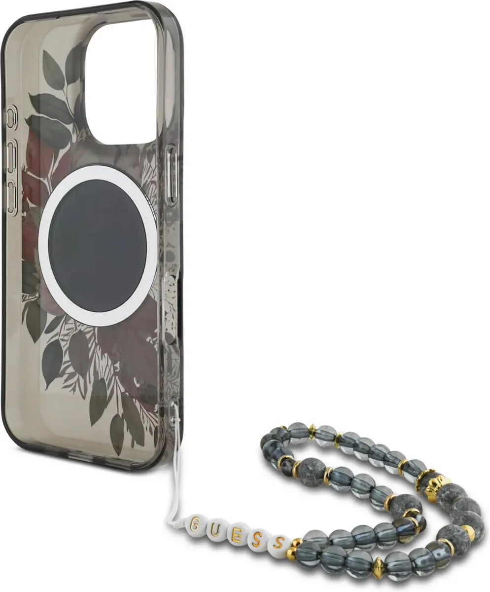 Guess MagSafe IML Flowers Case iPhone 16 Pro - Zwart - GUHMP16LHFWBRCESK