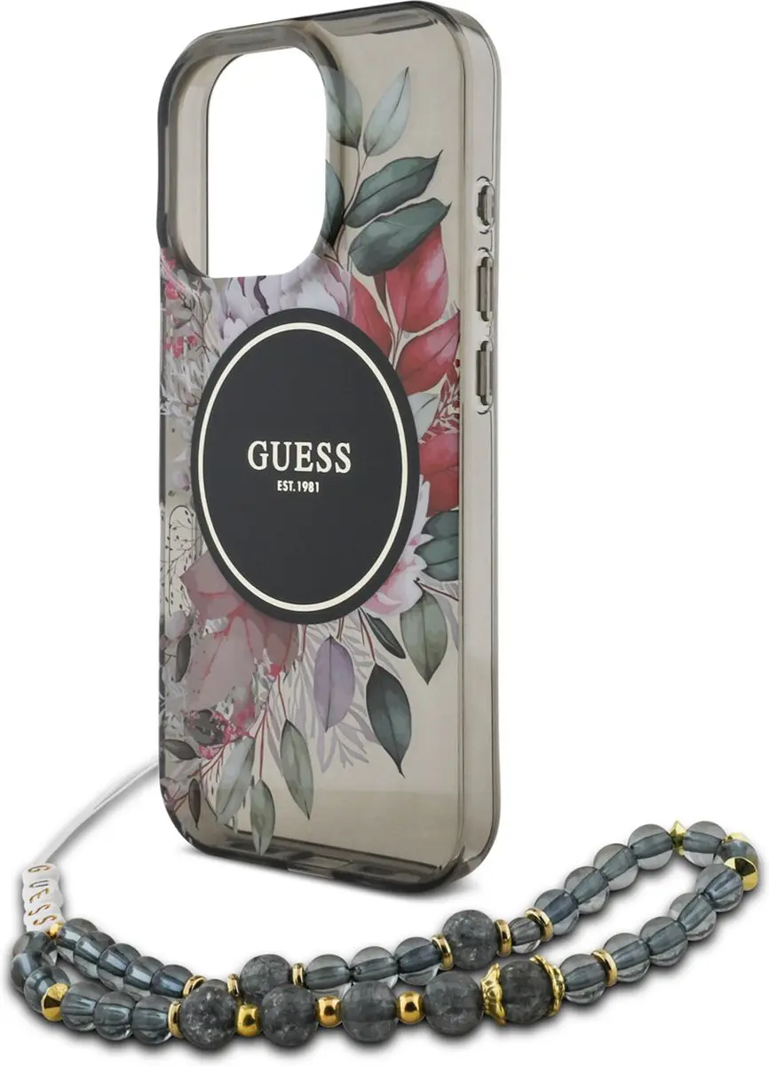 Guess MagSafe IML Flowers Case iPhone 16 Pro - Zwart - GUHMP16LHFWBRCESK