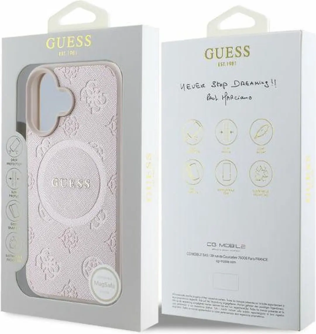 GUESS iPhone 16 Hardcase Saffiano Peony MagSafe - Roze