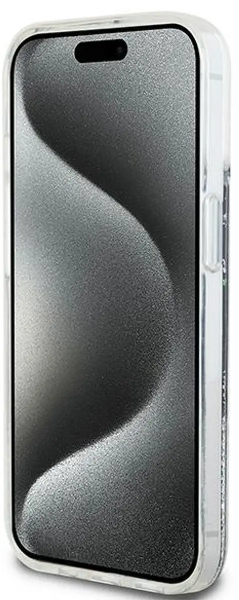 DKNY Liquid Glitter Arch Logo Back Case - iPhone 15 - Zwart/Zilver