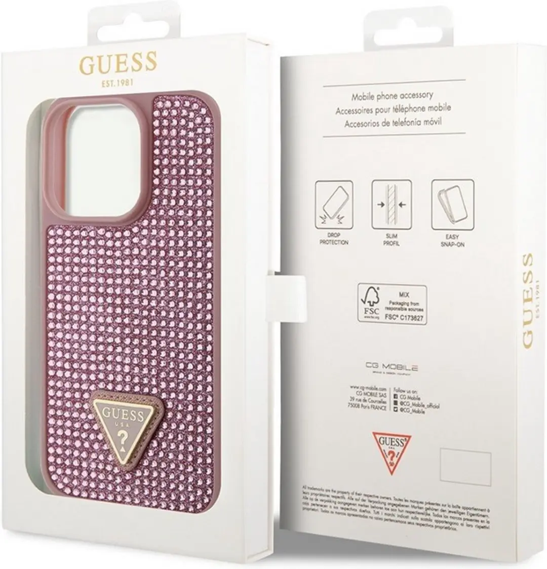 Guess Roze Rhinestones Hoesje voor iPhone 15 Pro Max