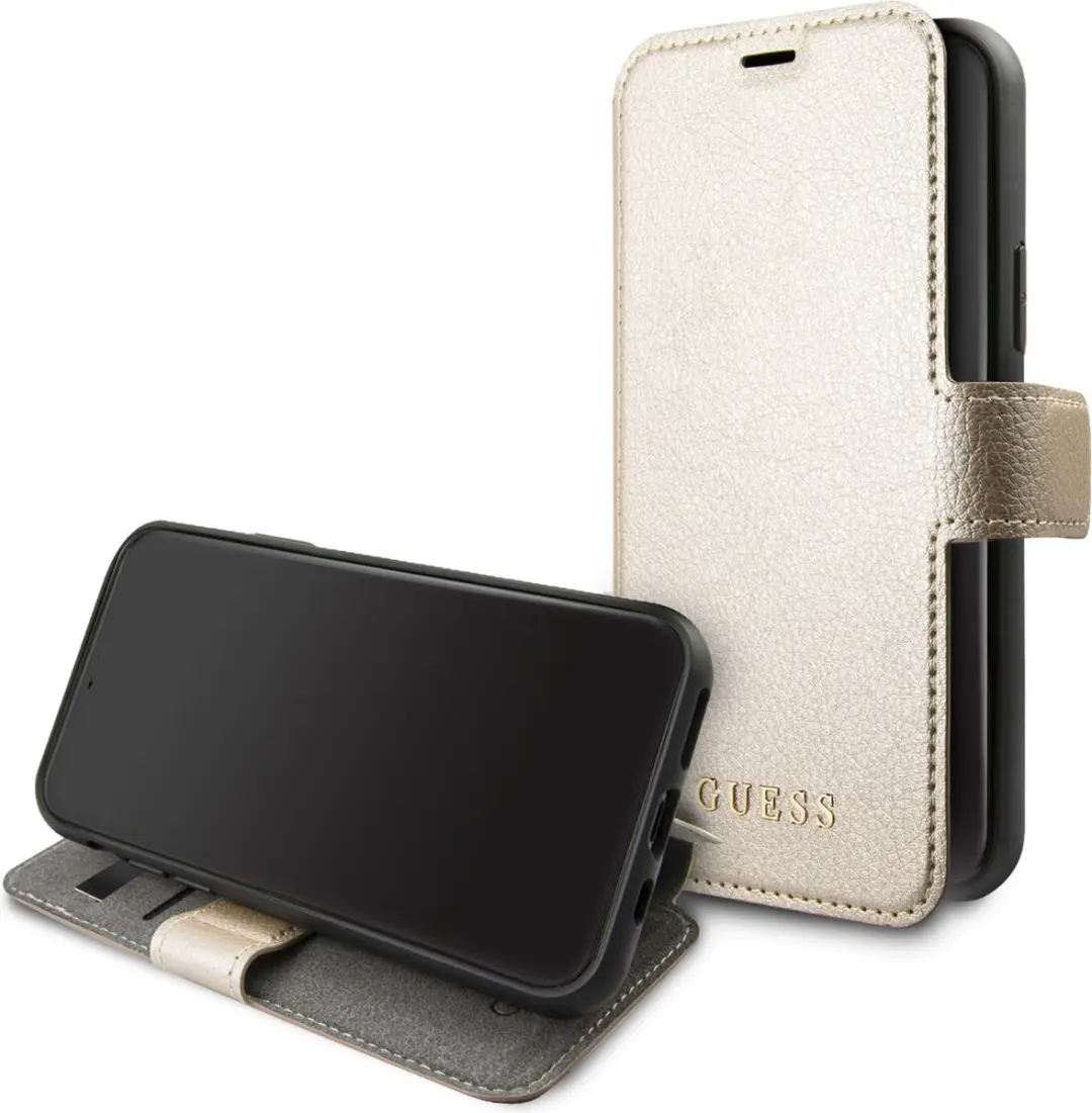 GUESS iPhone 11 Pro Max Bookcase Hoesje - Effen Goud - 3 Pasjes
