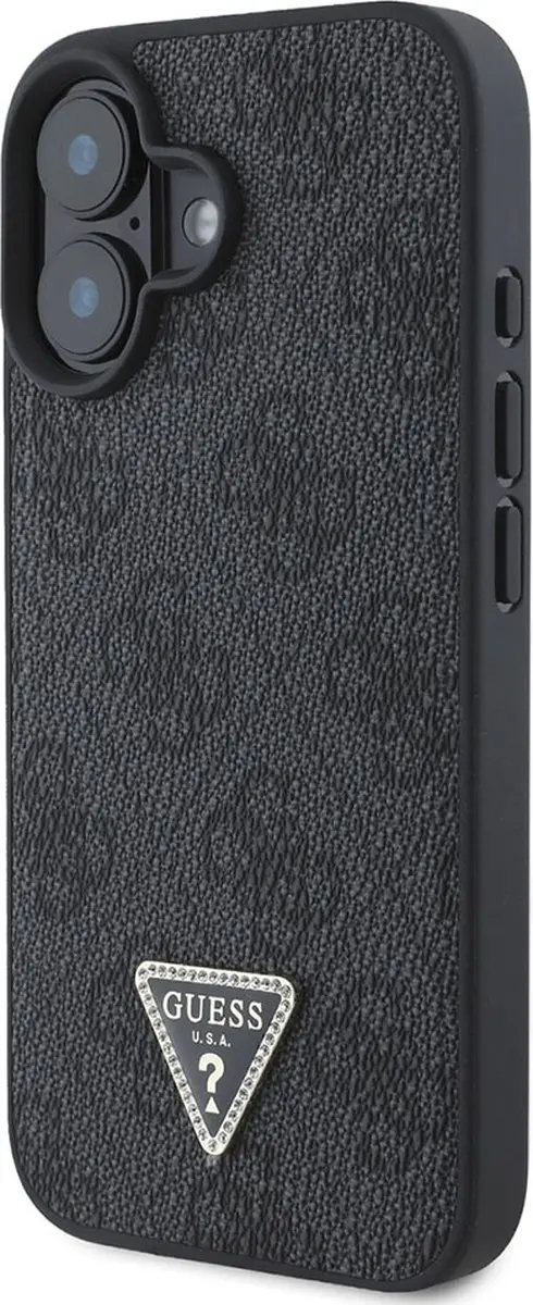 GUESS iPhone 16 Strass Triangle Metallic Hoesje - Zwart