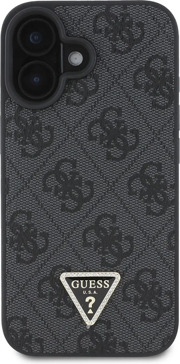 GUESS iPhone 16 Strass Triangle Metallic Hoesje - Zwart