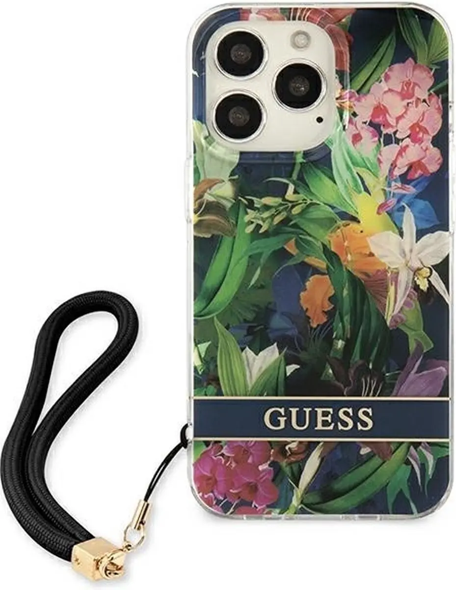 GUESS GUHCP13XHFLSB iPhone 13 Pro Max Hardcase - Blauw Bloemenband