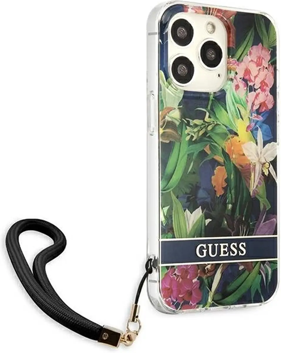 GUESS GUHCP13XHFLSB iPhone 13 Pro Max Hardcase - Blauw Bloemenband