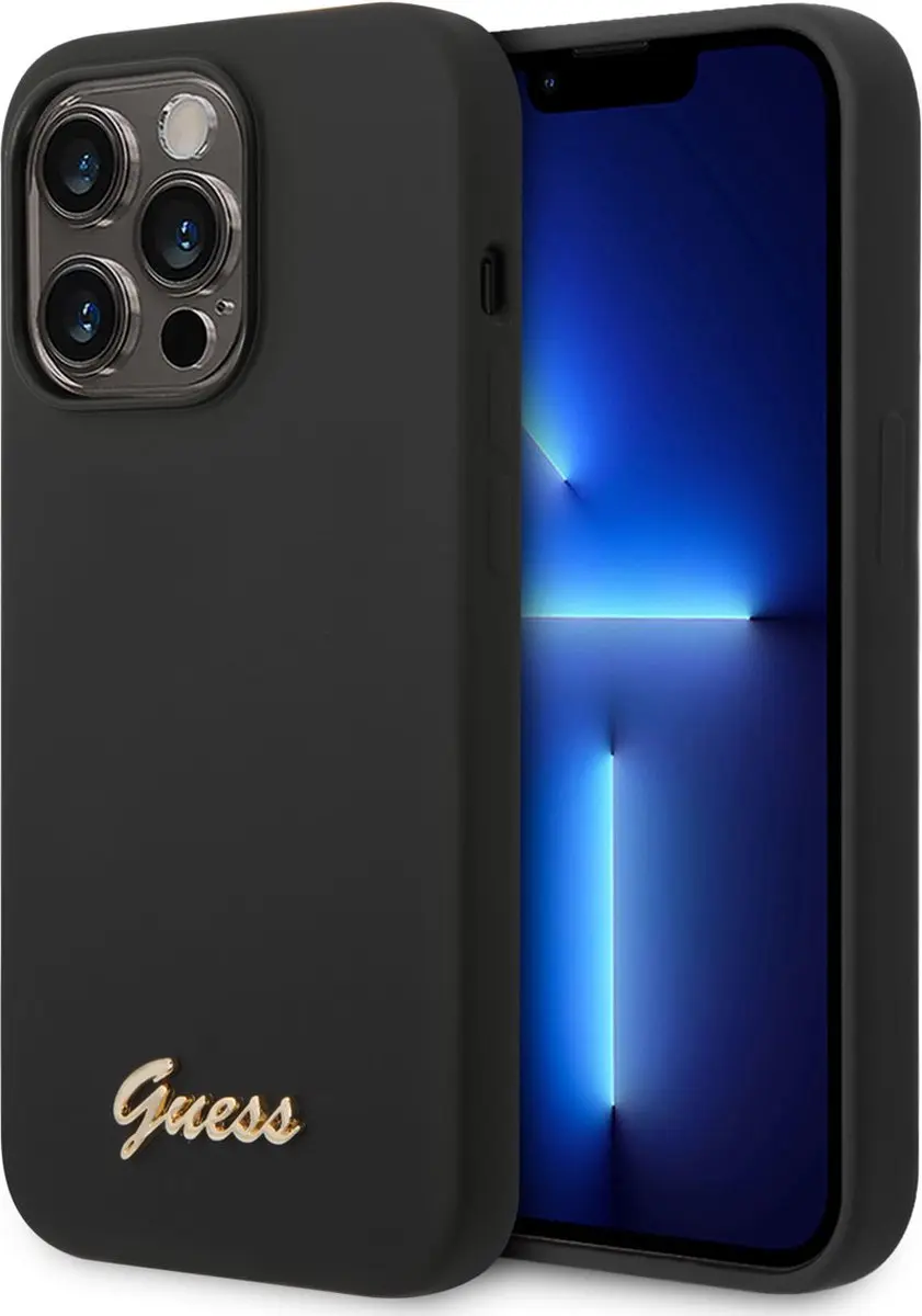 GUESS Silicone Retro Back Case - iPhone 14 Pro - Zwart