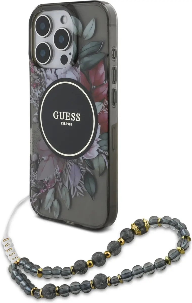 Guess IML Flowers Case MagSafe iPhone 16 Pro Max - GUHMP16XHFWBRCESK - Zwart