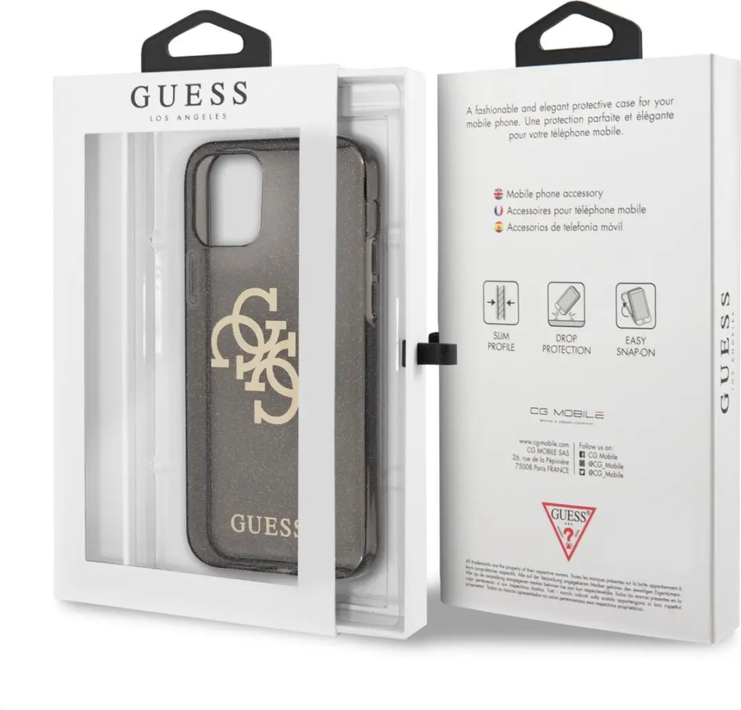 GUESS Hardcase TPU Glitter iPhone 12/12 Pro - Zwart/Transparant