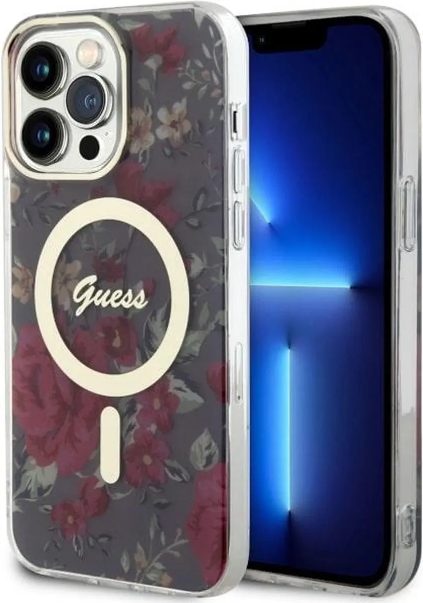 GUESS Flower Back Case MagSafe iPhone 14 Pro Max - Khaki