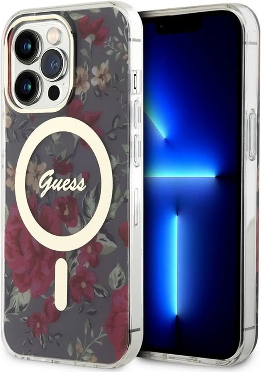 GUESS Flower Back Case MagSafe iPhone 14 Pro Max - Khaki
