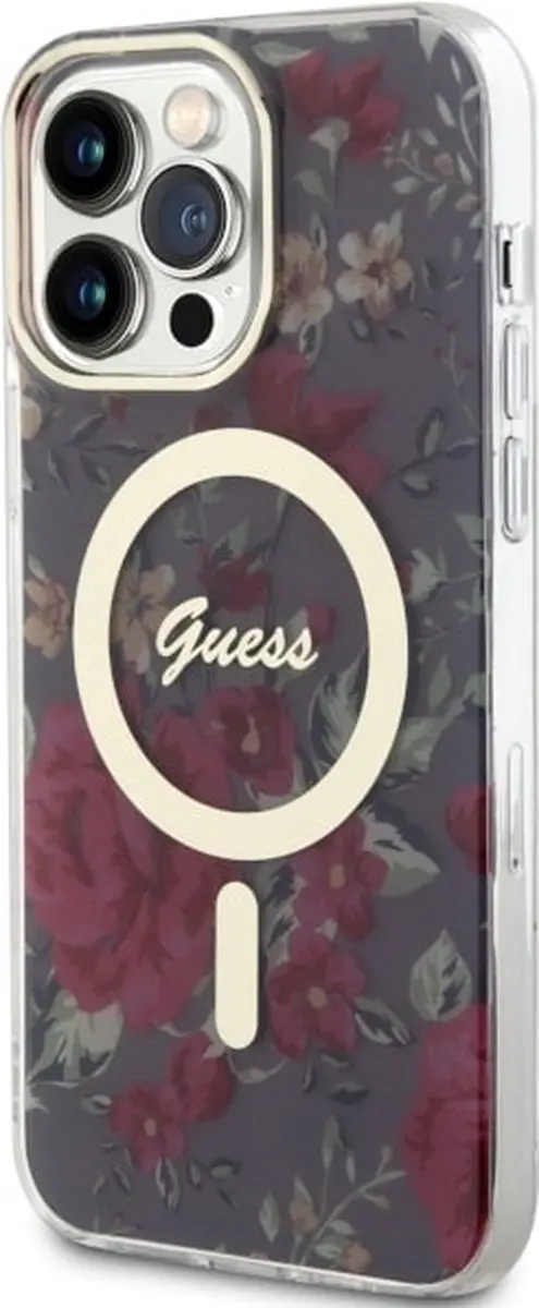 GUESS Flower Back Case MagSafe iPhone 14 Pro Max - Khaki - afbeelding 6 van 6