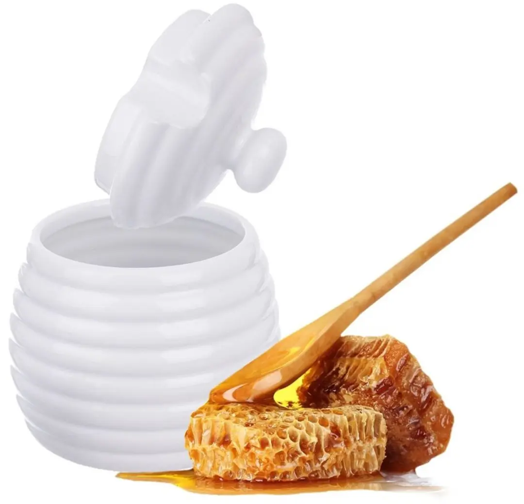 Orion Whiteline Porseleinen Honingpot 340ml - met houten lepel