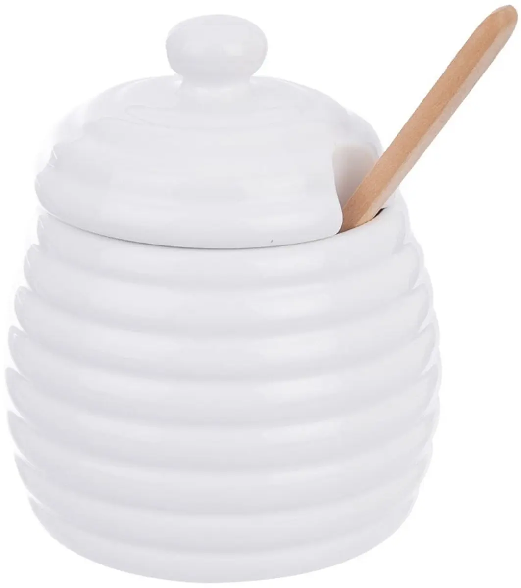 Orion Whiteline Porseleinen Honingpot 340ml - met houten lepel