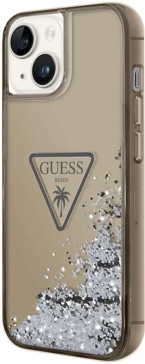 Guess Liquid Glitter Triangle Back Case iPhone 14 Plus - Zwart/Blauw