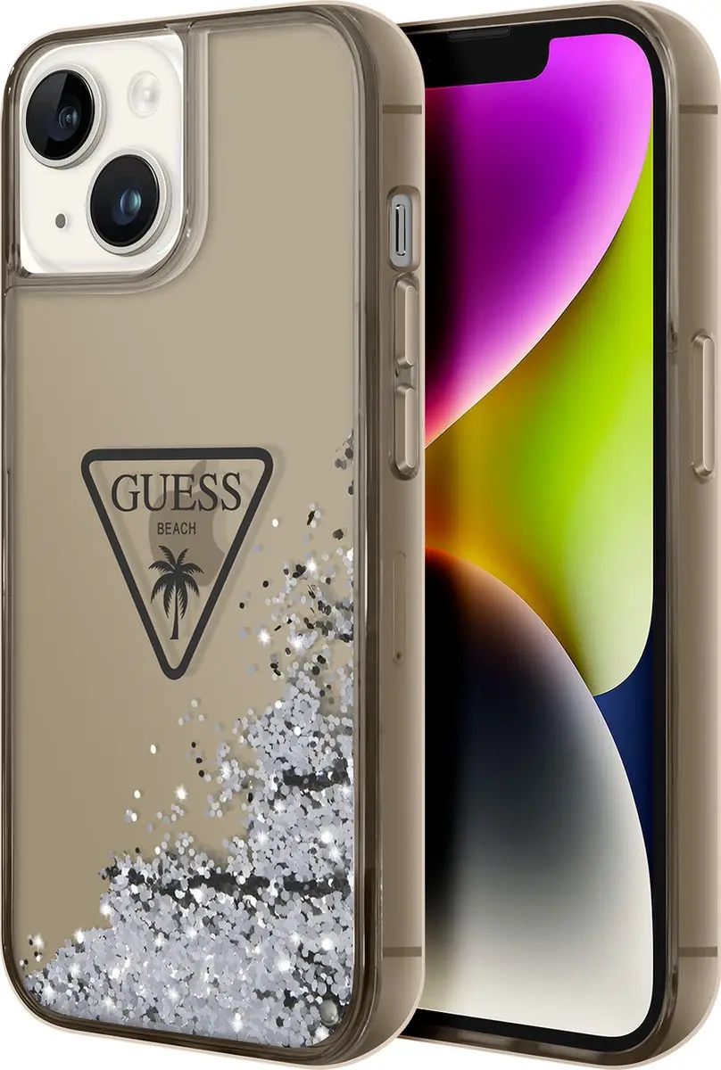 Guess Liquid Glitter Triangle Back Case iPhone 14 Plus - Zwart/Blauw