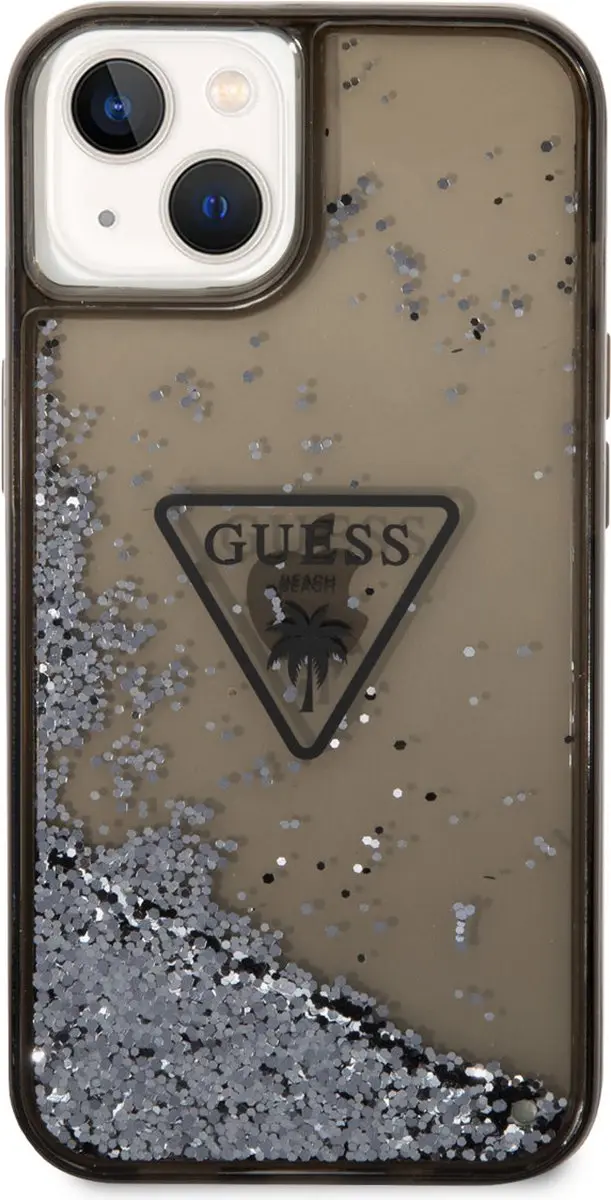 Guess Liquid Glitter Triangle Back Case iPhone 14 Plus - Zwart/Blauw